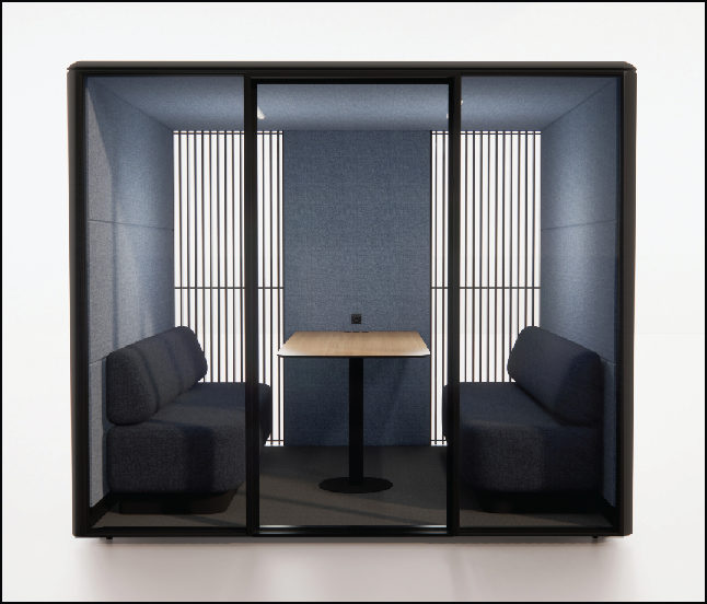 QUBIQ Room-1: Optional privacy blinds at the back